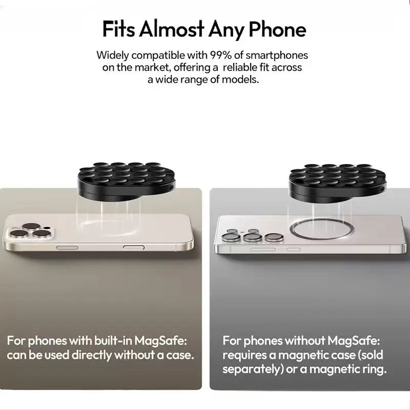 QY76 Maglock Magnetic Phone Mount – Suction Cup Desktop Stand for Iphone 17/16/15/14, Also Works on Wall & Glass