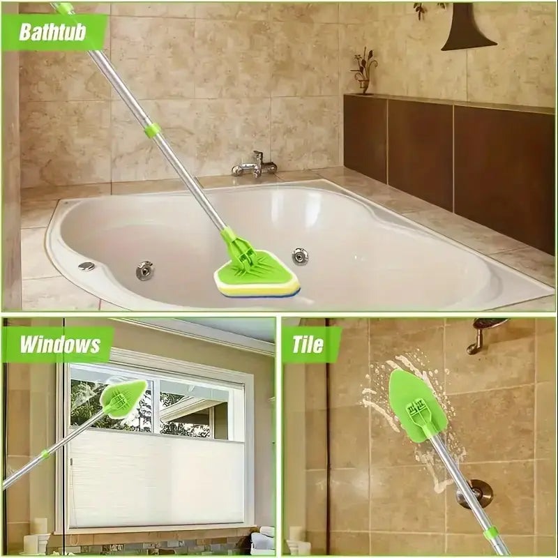 2-In-1 Retractable Restroom Cleaning Brush Set, Bathroom Brush Cleaner, Includes 3 Sponge Heads & 1 Bathroom Cleaning Brush & 1 Stainless Steel Handle, Multifunctional Cleaning Tool for Kitchen, Pool, Bathroom Accessory