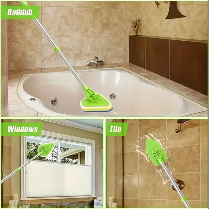 2-In-1 Retractable Restroom Cleaning Brush Set, Bathroom Brush Cleaner, Includes 3 Sponge Heads & 1 Bathroom Cleaning Brush & 1 Stainless Steel Handle, Multifunctional Cleaning Tool for Kitchen, Pool, Bathroom Accessory