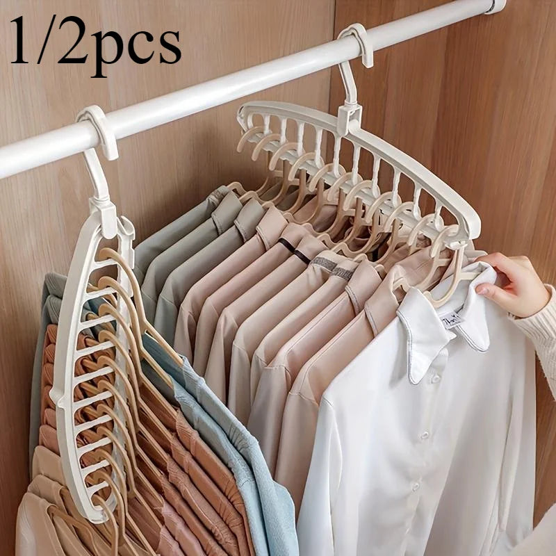 1/2Pcs Space Saving Multi-Hole Clothes Hanger for Home, Dorm, and Travel-Foldable Drying Rack for Trousersshirts, and Skirts,