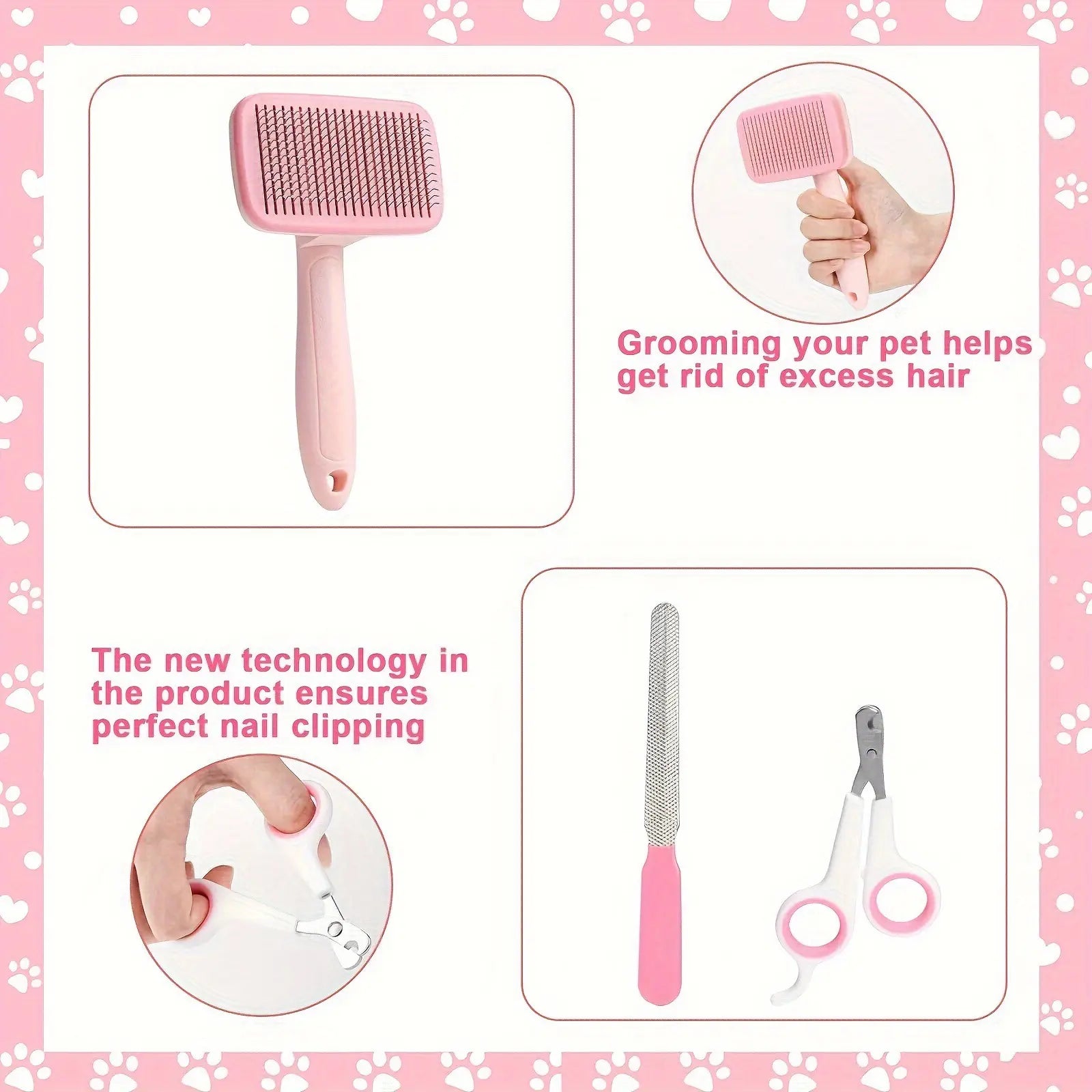 8-in-1 Professional Pet Grooming Kit for Dogs and Cats - Complete Brush Set with Dematting Comb, Slicker Brush, Nail Clipper, and Trimmer for a Tangle-Free, Shiny Coat