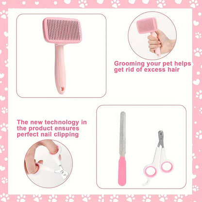 8-in-1 Professional Pet Grooming Kit for Dogs and Cats - Complete Brush Set with Dematting Comb, Slicker Brush, Nail Clipper, and Trimmer for a Tangle-Free, Shiny Coat