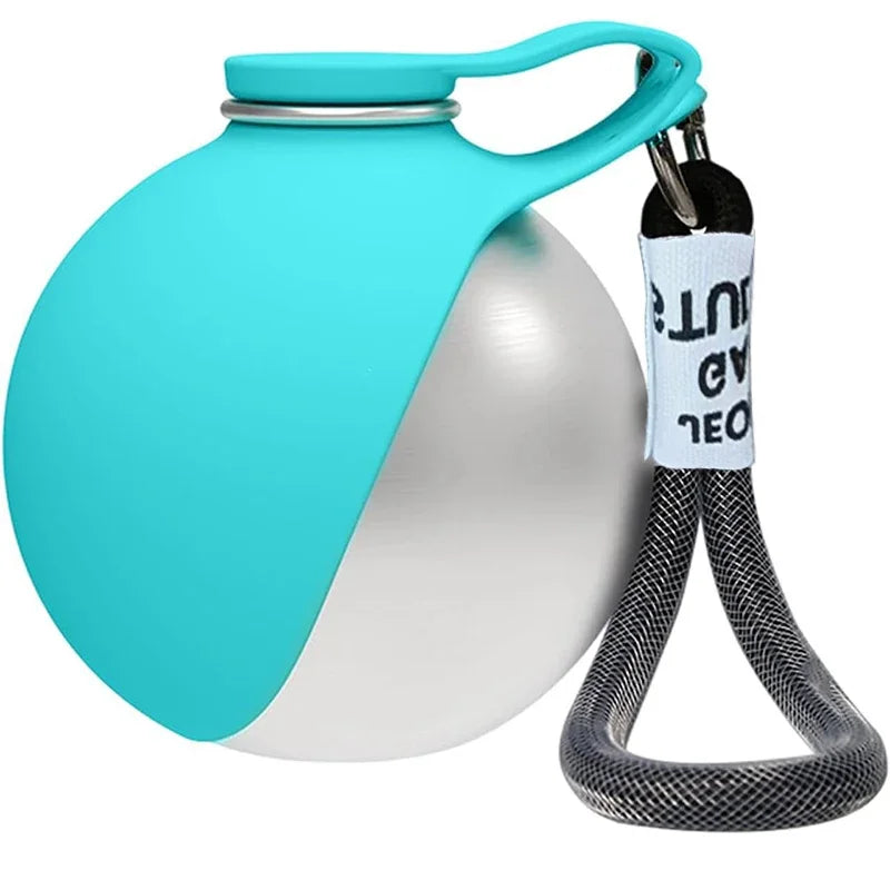Dog Water Bottle with Removable Silicone Bowl,285Ml Stainless Steel Construction, Leak-Proof for Outdoor Activities like Walking
