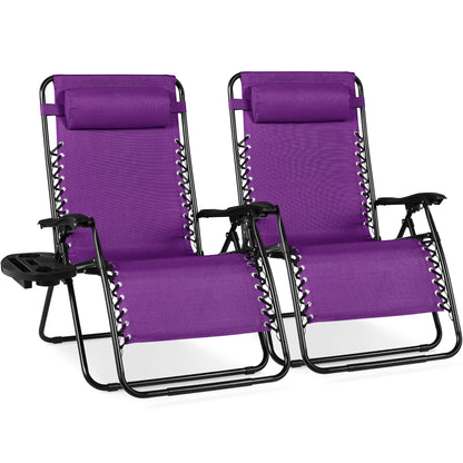 Set of 2 Extra Wide Zero Gravity Lounge Chair Recliners with Cup Holders