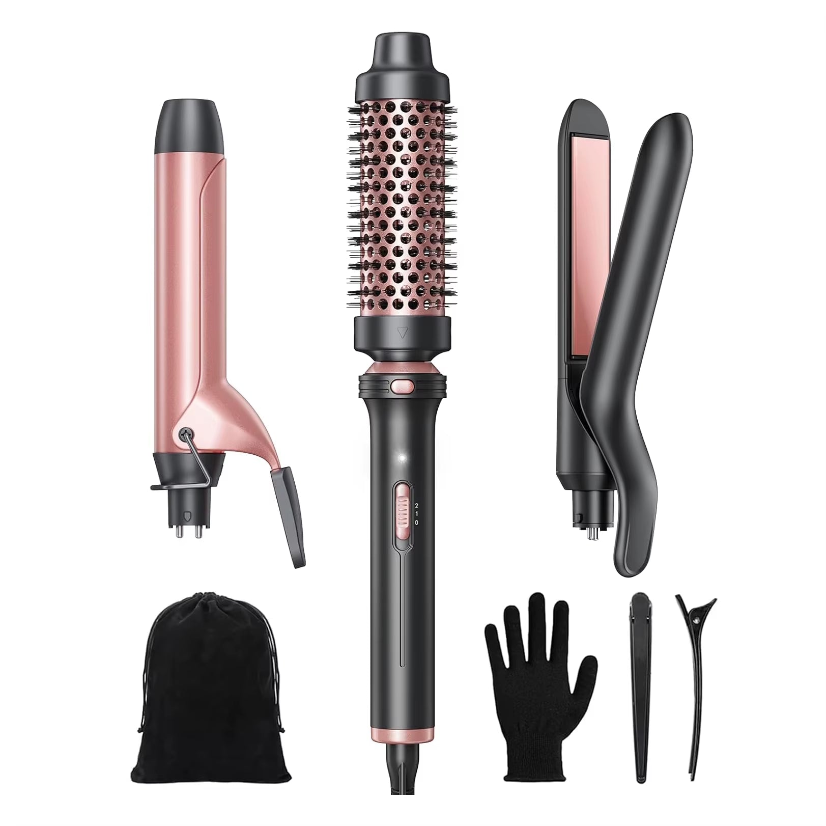 Interchangeable Ceramic Coating Plate Hair Straightener Curling Iron Set LED Electric Thermal Brush for Hotel Household Use