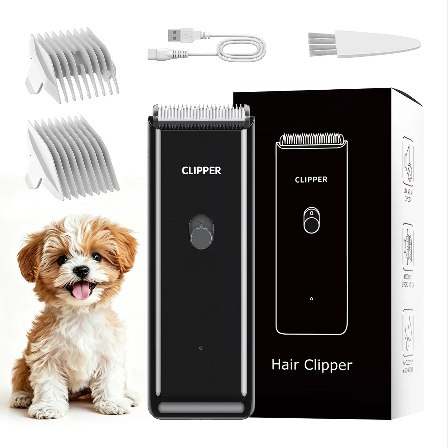 Professional Cordless Pet Clippers for Dog and Cat Grooming, Low Noise Rechargeable Hair Trimmer with Ceramic Blade for Matted and Long Fur