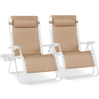 Set of 2 Extra Wide Zero Gravity Lounge Chair Recliners with Cup Holders
