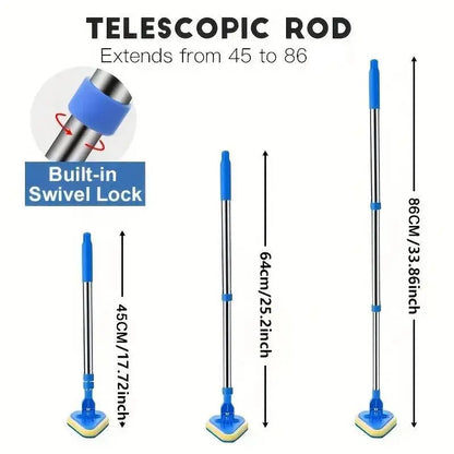 2-In-1 Retractable Restroom Cleaning Brush Set, Bathroom Brush Cleaner, Includes 3 Sponge Heads & 1 Bathroom Cleaning Brush & 1 Stainless Steel Handle, Multifunctional Cleaning Tool for Kitchen, Pool, Bathroom Accessory