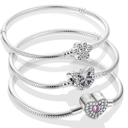 100% Fine 925 Sterling Silver Making Snake Rose Gold Chain Match Beads Bracelet Fit European Authentic Charm Bracelet for Women