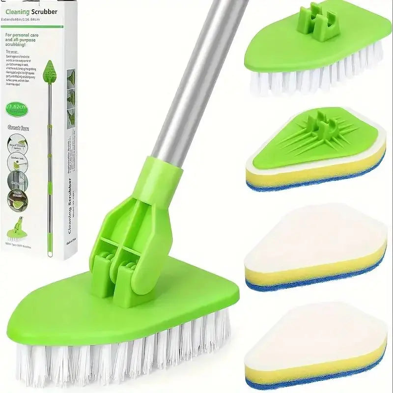 2-In-1 Retractable Restroom Cleaning Brush Set, Bathroom Brush Cleaner, Includes 3 Sponge Heads & 1 Bathroom Cleaning Brush & 1 Stainless Steel Handle, Multifunctional Cleaning Tool for Kitchen, Pool, Bathroom Accessory